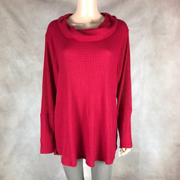 Dark Red Long Sleeve Cowl Neck Soft Thermal Top NWT 3X - Picture 2 of 10